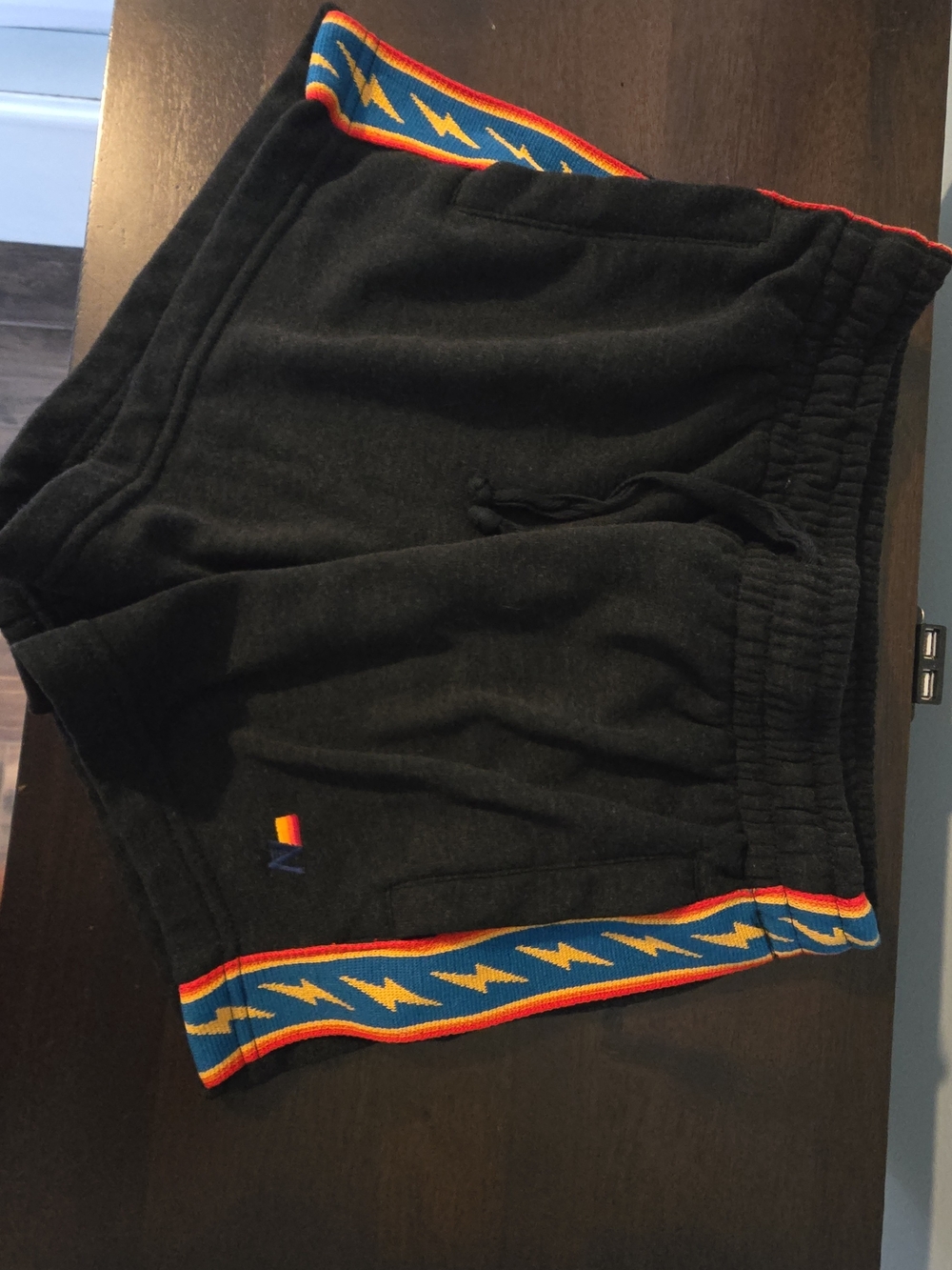 Size Medium Aviator Nation Women's Black Athletic Shorts with Lightning Stripe - Picture 4 of 4
